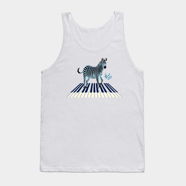 Zebra in Blue on Keyboard with Music Notes Tank Top by scotch